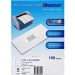 UNISTAT 38945 MULTIPURPOSE LABEL 5UP 508 X 210MM PACK 100
