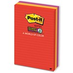 POSTIT 6603SSAN SUPER STICKY LINED NOTES 98 X 149MM PLAYFUL PRIMARIES PACK 3