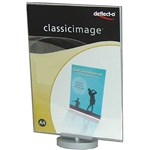 DEFLECTO SIGN HOLDER ROTATING DOUBLE SIDED PORTRAIT A4 CLEARSILVER