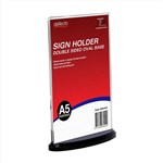 DEFLECTO SIGN HOLDER OVAL BASE DOUBLE SIDED PORTRAIT A5 CLEARSMOKE