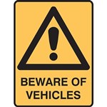 BRADY WARNING SIGN BEWARE OF VEHICLES 450 X 300MM POLYPROPYLENE