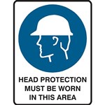 BRADY MANDATORY SIGN HEAD PROTECTION MUST BE WORN IN THIS AREA 450 X 300MM POLYPROPYLENE