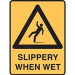 BRADY WARNING SIGN SLIPPERY WHEN WET 450 X 300MM POLYPROPYLENE
