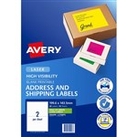 AVERY 959408 L7168FG HIGH VISIBILITY SHIPPING LABEL LASER 2UP FLUORO GREEN PACK 10