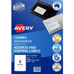 AVERY 959409 L7070 WATERPROOF SHIPPING LABEL LASER 8UP WHITE PACK 10