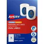 AVERY 980008 L7101REV REMOVABLE BLANK PRINTABLE LABELS OVAL LASERINKJET 18UP MATT WHITE PACK 180