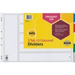 MARBIG DIVIDERS PP A3 LANDSCAPE MULTICOLOUR 5 TAB
