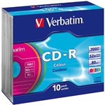 VERBATIM 41846 CDR DVD JEWEL CASE 700MB 52X COLOURED PACK 10