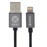 MOKI SYNCHARGE BRAIDED CABLE USBA TO LIGHTNING 900MM GUNMETAL GREY