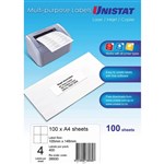UNISTAT 38930 MULTIPURPOSE LABEL 4UP 105 X 148MM WHITE PACK 100