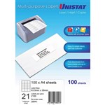 UNISTAT 38941 MULTIPURPOSE LABEL 21UP 635 X 38MM WHITE PACK 100