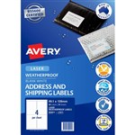 AVERY 959411 L7071 WATERPROOF SHIPPING LABELS 4UP WHITE PACK 10