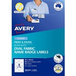 AVERY OVAL FABRIC NAME BADGE LABELS 84 X 50 MM WHITE 80 LABELS