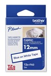 BROTHER TZEFA3 FABRIC TAPE 12MM X 3M BLUE ON WHITE