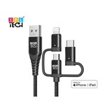 IPL TECH  FAST CHARGE AND SYNC BRAIDED CABLE 3IN1 24A BLACK