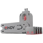 LINDY 40450 USB PORT BLOCKER WITH KEY PACK 4 PINK