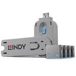 LINDY 40452 USB PORT BLOCKER WITH KEY PACK 4 BLUE