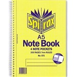 SPIRAX 572 NOTEBOOK 7MM RULED SPIRAL BOUND SIDE OPEN 4 POCKETS 300 PAGE A5