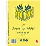 SPIRAX 811 NOTEBOOK 7MM RULED 100 RECYCLED CARDBOARD COVER SPIRAL BOUND A4 240 PAGE