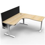 RAPIDLINE BOOST PLUS HEIGHT ADJUSTABLE CORNER WORKSTATION WITH SCREEN  CABLE TRAY 1800 X 1800 X 750MM NATURAL OAK TOP  WHITE FRAME  BLACK SCREEN