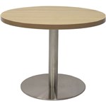 RAPIDLINE CIRCULAR COFFEE TABLE 600 X 425MM NATURAL OAK TABLE TOP  STAINLESS STEEL BASE