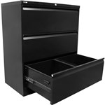 GO LATERAL FILING CABINET 3 DRAWER HEAVY DUTY 1016 X 900 X 473MM BLACK
