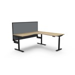 RAPIDLINE HALO PLUS CORNER WORKSTATION WITH SCREEN 1800 X 1500MM NATURAL OAK TOP  BLACK FRAME  GREY SCREEN