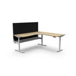 RAPIDLINE HALO PLUS CORNER WORKSTATION WITH SCREEN AND CABLE TRAY 1800 X 1500MM NATURAL OAK TOP  WHITE FRAME  BLACK SCREEN