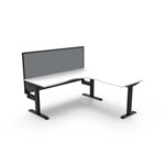 RAPIDLINE BOOST STATIC CORNER WORKSTATION WITH SCREEN 1800 X 1800MM NATURAL WHITE TOP  BLACK FRAME  GREY SCREEN