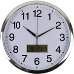 ITALPLAST WALL CLOCK WITH LCD DISPLAY 360MM WHITE  CHROME