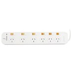 ITALPLAST POWER BOARD 6 OUTLET INDIVIDUAL SWITCHES 1M WHITE