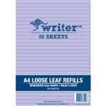 WRITER LOOSE LEAF REFILL REINFORCED 2MM GRID 60GSM A4 50 SHEET