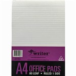 WRITER OFFICE PAD 8MM RULED 50GSM 80 SHEETS A4 WHITE