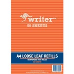 WRITER LOOSE LEAF REFILL REINFORCED 7MM RULED 60GSM A4 50 SHEET
