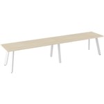 OLG FLARE TABLE 6 LEG WHITE FRAME 3600MM X 1200MM NORDIC MAPLE 2PIECE TOP