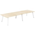 OLG FLARE TABLE 6 LEG WHITE FRAME 3600MM X 1200MM NEW OAK RAVINE 2PIECE TOP