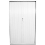 STEELCO TAMBOUR DOOR CABINET 3 SHELVES 1200H X 900W X 463D MM WHITE SATIN