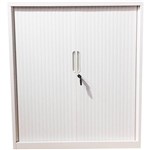 STEELCO TAMBOUR DOOR CABINET 3 SHELVES 1320H X 1200W X 463D MM WHITE SATIN