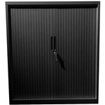 STEELCO TAMBOUR DOOR CABINET 3 SHELVES 1320H X 900W X 463D MM BLACK SATIN