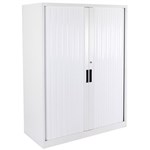 STEELCO TAMBOUR DOOR CABINET 3 SHELVES 1320H X 900W X 463D MM SILVER GEY