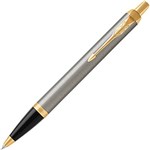 PARKER IM BALLPOINT PEN MEDIUM BLUE INK BRUSHED METAL TRIM