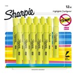 SHARPIE SMEARGUARD TANK HIGHLIGHTER CHISEL FLUORESCENT YELLOW PACK 12