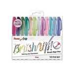 PENTEL ARTS BRUSH SIGN PEN PASTEL ASSORTED COLOUR PACK 12