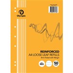 OLYMPIC R85 REINFORCED A4 LOOSE LEAF REFILL 7 HOLES 8MM RULED 50 PAGE 55GSM WHITE