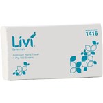 LIVI ESSENTIALS COMPACT HAND TOWEL 1PLY 150 SHEET 200 X 250MM CARTON 16