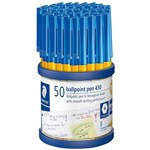 STAEDTLER 430 STICK BALLPOINT PEN FINE BLUE CUP 50