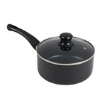 CONNOISSEUR PRESSED NON STICK SAUCEPAN WITH GLASS LID 200MM BLACK