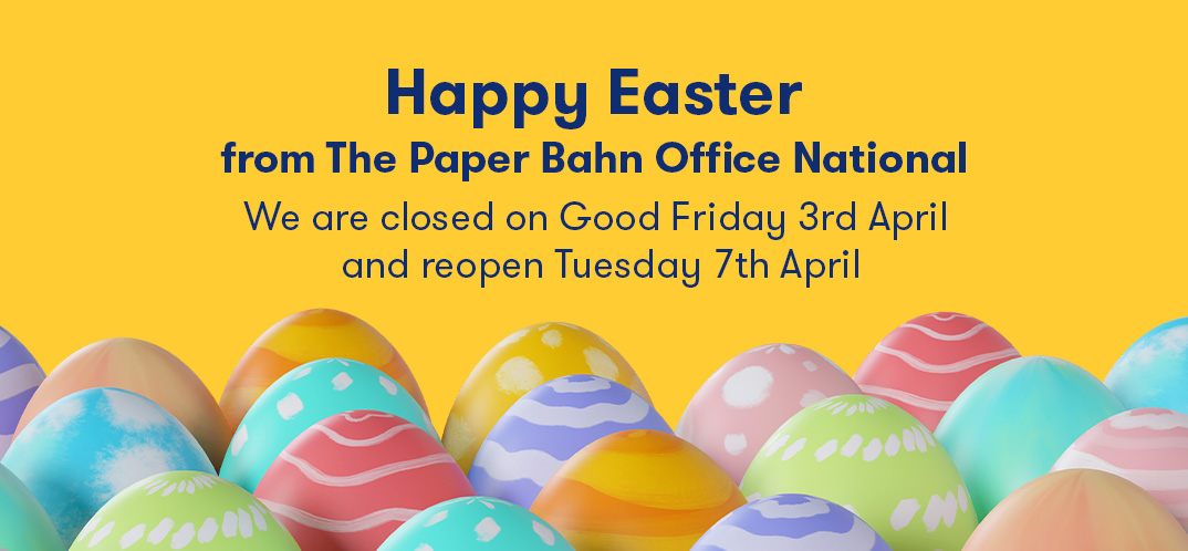 Happy Easter from The Paper Bahn Office National message and Easter Eggs at the bottom of the message