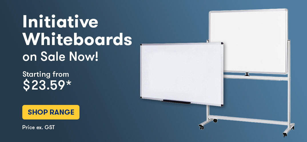 Two whiteboards on blue background with headline
